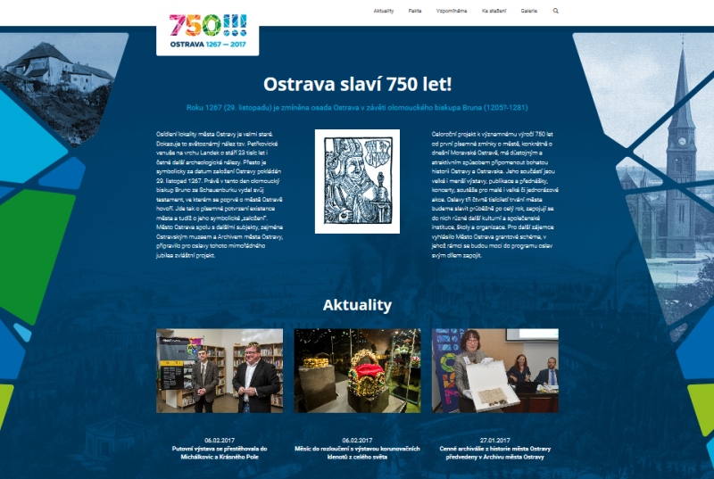 Úvodní stránka webu k 750. výročí Ostravy.